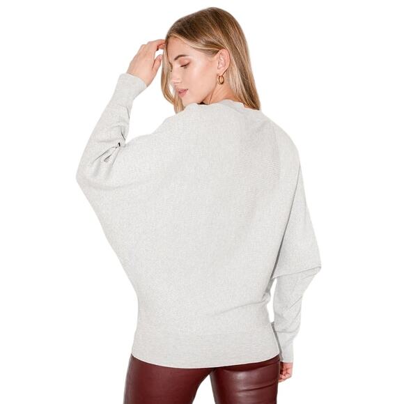 Lulus All Wrapped Up Sweater Womens M Gray Ribbed Knit Dolman Sleeve Cozy Top - Picture 4 of 13